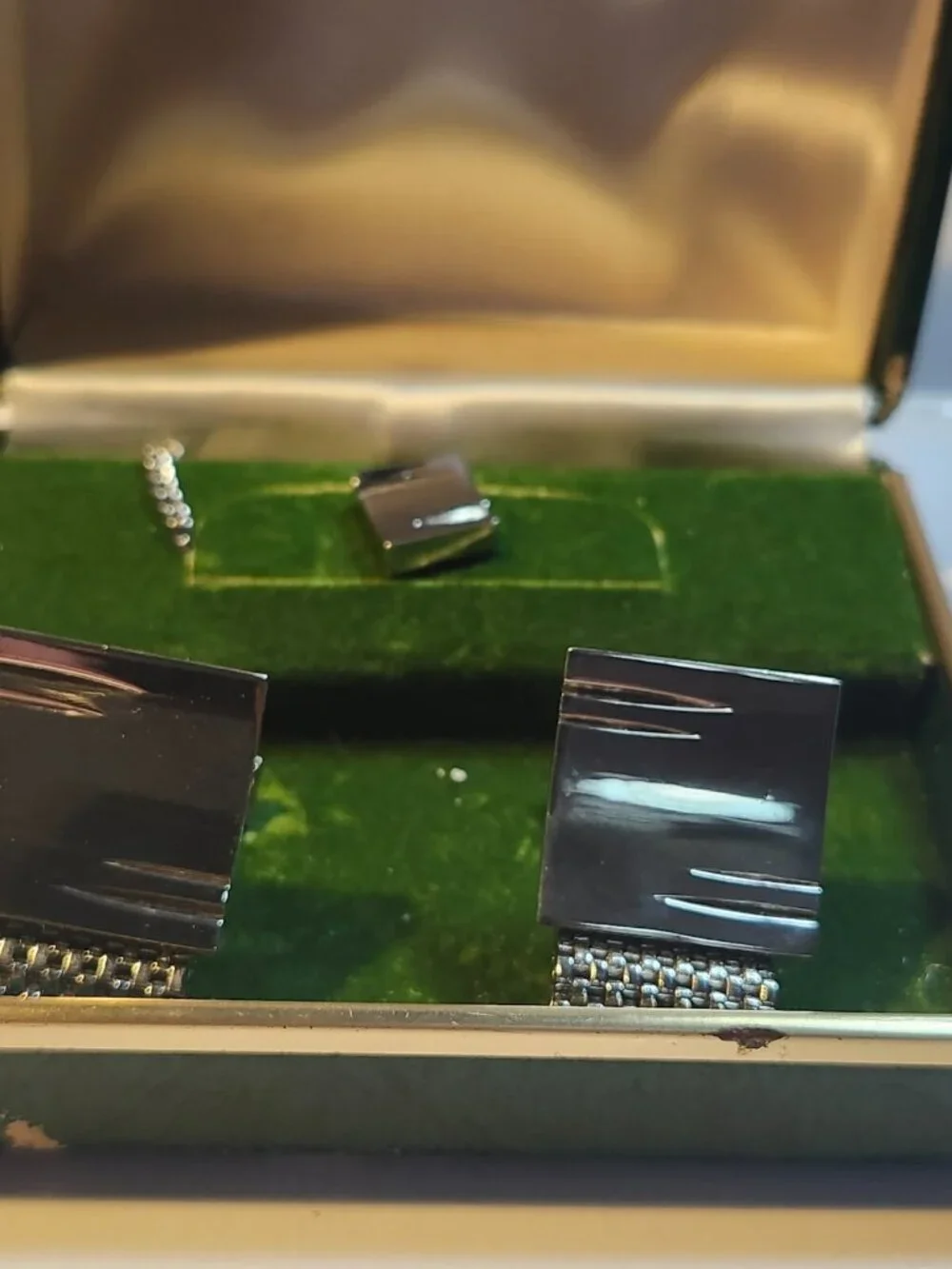 Vintage Silver Tone Cuff Links w/ Tie Pin